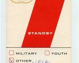 TWA Trans World Airlines Standby Ticket Jacket 1966 - £14.46 GBP