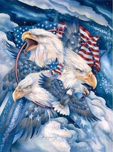 36&quot; X 44&quot; Panel Military Eagles American Flags Patriotic Cotton Fabric D302.67 - £11.02 GBP