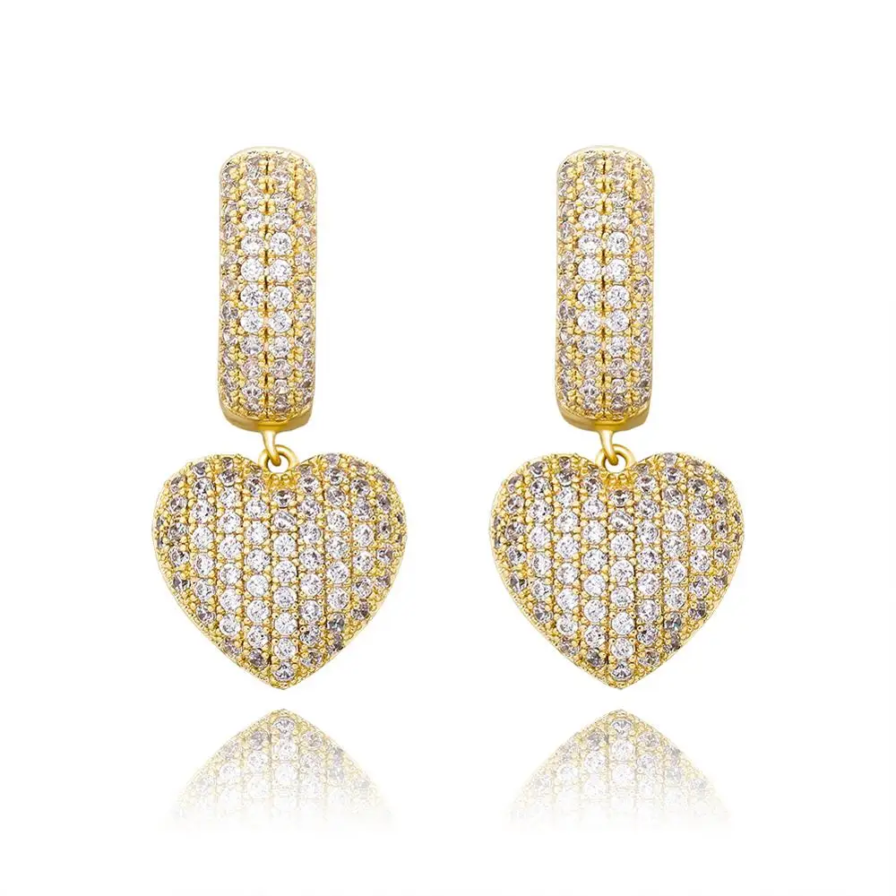 New Heart Earrings High Quality Iced Out Cubic Zirconia Earrings Hip Hop Fashion - £22.88 GBP