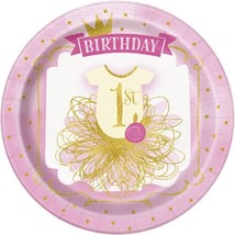 1st Birthday Pink Gold Girls 8 Ct Lunch Dinner 9" Plates - $3.26
