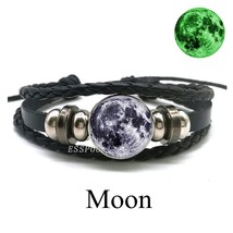 Glow In The Dark Solar System Bracelet Moon Earth Space Planet Leather Bracelet  - £8.88 GBP