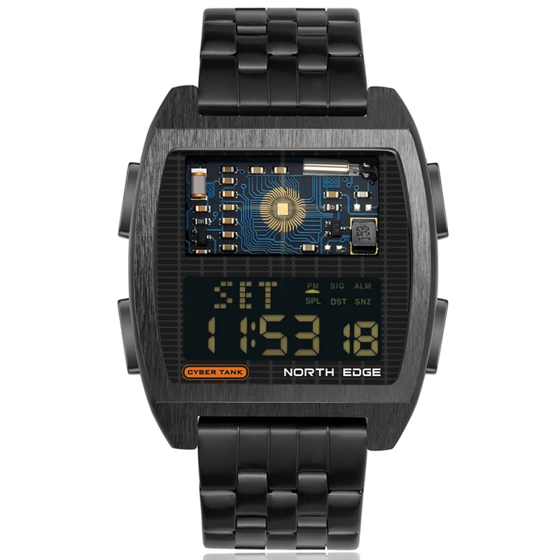 Men&#39;s Digital Watch Retro Industrial Metal Style Waterproof 50M Sport Wa... - $63.09