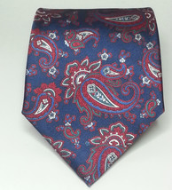 Cresent Bay Men Neck Tie Blue with Red Paisley Print 3.75&quot; wide 57&quot; long  - £7.58 GBP