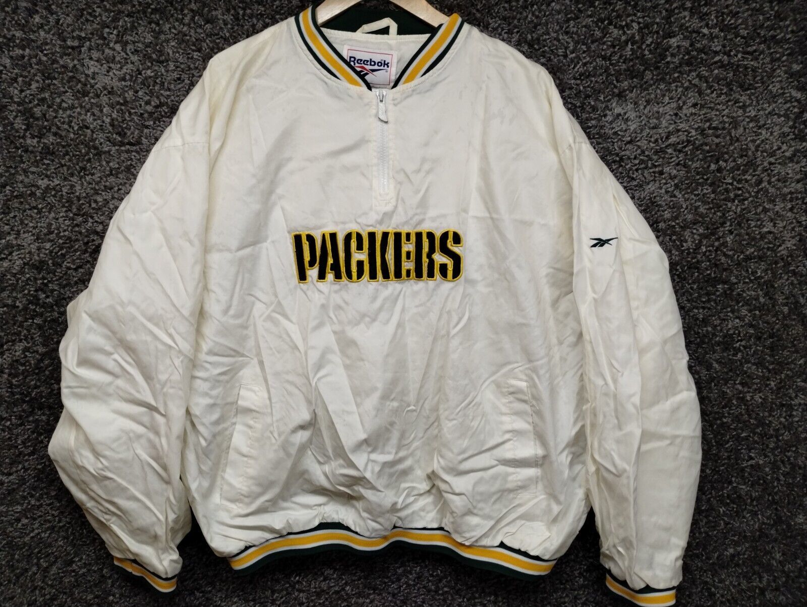 Primary image for Reebok Green Bay Packers Pullover Windbreaker Jacket Adult XL White 1/4 Zip
