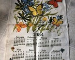 Vintage 1984 Linen Wall Hanging Butterfly and flowers WOVEN CALENDAR - $29.03