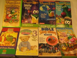 Lot Of 8 Vhs Tapes Kid Christian Veggie Tales Children Bible [Z88a] - £11.28 GBP