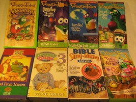 Lot Of 8 Vhs Tapes Kid Christian Veggie Tales Children Bible [Z88a] - £10.72 GBP