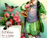  Postcard Ellen Clapsaddle Unsigned Known Design Boy With Birds Bugle Bi... - $9.85
