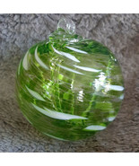 Hanging Glass Ball 4&quot; Diameter Peridot Green &amp; White Witch Ball (1) #114 - £14.17 GBP