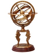 Wooden Base 18&quot; Armillary Globe Sphere Engraved with Compass Brass Home ... - £148.66 GBP