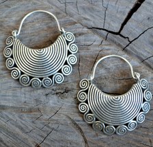 Hoop earrings, sterling silver hoop earrings, ethnic hoop earrings (E753) - $48.00