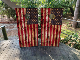 Waterproof Cornhole WRAPS / Wood Grain American Flag / USA Flag / Laminated - $85.00