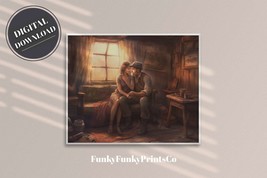 PRINTABLE wall art, Painting of Man sitting with woman bedside | Downloa... - $3.49