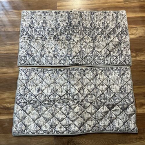 Pottery Barn Pillow Shams King Size Quilted Grey Batik Style Cotton Set of 2 - $52.24