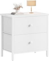 Boluo White Nightstand 2 Drawer For Bedroom,Small Night Stand With Fabric - $44.97
