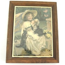 Framed Tile Girl with Cats Playing with Ribbon on her Bonnet &quot;You Musn&#39;t Pull&quot; - £11.18 GBP