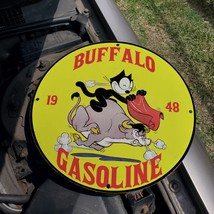 Vintage 1948 Buffalo Gasoline &#39;&#39;Felix The Cat&#39;&#39; Porcelain Gas &amp; Oil Pump Sign - £98.29 GBP