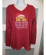 Life is Good Red Crusher Tee V-Neck LS Santa Lab Shirt Size L Womens - $423.16 MXN