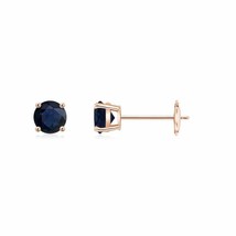 Natural Blue Sapphire Round Solitaire Stud Earrings in 14K Gold (A, 4MM) - £293.56 GBP