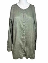 J.Jill Love Linen Medium Long Sleeve Tunic Blouse Lagenlook Muted Sage - $17.13