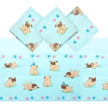 Pug Tablecloth For Dog Birthday Party (Blue 54 X 108 Inches 3 Pack) - $21.98