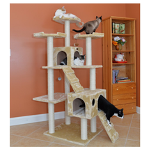 74-In Real Wood Cat Tree &amp; Condo Scratching Post Tower, Beige - £222.00 GBP