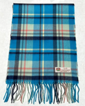 100% CASHMERE SCARF Wrap Plaid Turquoise/Jade/Navy/Orange Made in England Warm - £7.58 GBP