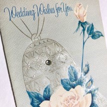 Vintage 1958 Wedding Message Congratulations Greeting Card Bells Roses Crystal - £7.96 GBP
