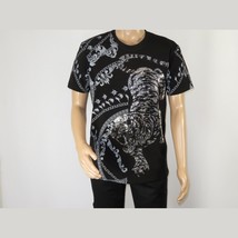 Mens PLATINI Sports Shirt With Rhine Stones Lion Chain STT8022 Black Lion image 2
