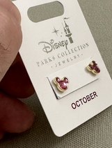 Disney Parks Mickey  Mouse Rose October Faux Birthstone Stud Earrings Gold Color image 2