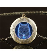 Ghost Blue Glowing Wolf Cabochon LOCKET Pendant Bronze Chain Necklace USA #5 - $12.00