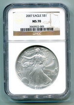 2007 American Silver Eagle Ngc MS70 Brown Label Ms 70 Nice Coin And Slab - $95.95