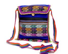 Peruvian Multicolored Tribal Pattern Material Slim Lightweight Square Fringe Pur - £13.40 GBP