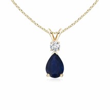 ANGARA 7x5mm Blue Sapphire Teardrop Pendant with Diamond in 14K Yellow Gold - $629.10