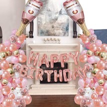 Rose Gold Champagne Bottle Balloon Garland Arch Kit, Rose Gold Happy Birthday Ba - £25.10 GBP
