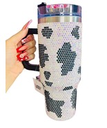 New With Tags Cow Print Bling Stanley Tumbler With Metal &amp; Plastic Straw... - $43.86