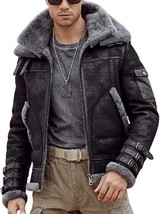 Bomber B3 Aviator RAF Men Real Sheepskin Leather Jacket Brown Bomber Fur Coat - £142.09 GBP+