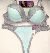 Hers By Herman Bra &amp; Panties Set 32B W SMALL Panties Green Gray Bejewele... - £12.56 GBP