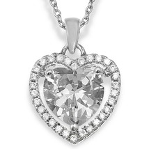 925 Solid Sterling Silver Simulated VVS1 Halo Heart Shape Love Pendant Necklace - £64.33 GBP