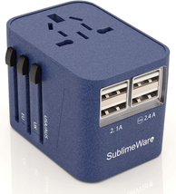 Power Plug Adapter (Sandblue)- International Travel - W/4 USB Ports for 150+ Cou - £23.49 GBP