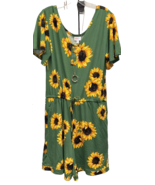 NWT LuLaRoe Medium Green &amp; Sunflowers Xanthe Romper W/Pockets Drawstring... - $44.54