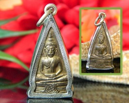 Buddha Pendant Sitting Dhyana Mudra Reversible Buddhist Brass Silver - £21.59 GBP