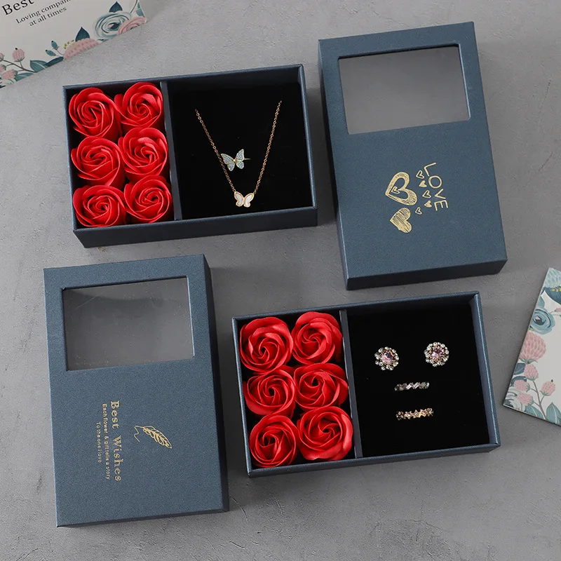 Romantic Rose Jewelry Box Valentine&#39;s Day Ring Necklace Earring Storage ... - £10.57 GBP