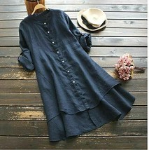 Women&#39;s Casual Loose Linen Soild Button Down Long Sleeve Blouse Tops Siz... - £31.59 GBP