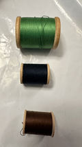 3 Wooden Cotton Reels Vintage Green , Brown &amp; Blue - $5.89