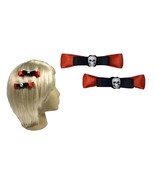 Pair of SKULL BEAD Barrettes Clips Red &amp; Black Ribbon Halloween Gothic P... - £7.82 GBP