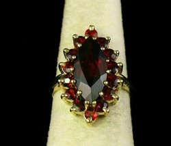 3.20Ct Marquise Simulated Red Garnet Diamond Halo Ring 14k Yellow Gold Plated - £77.09 GBP
