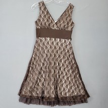 Studio Y Women Dress Size M Brown Midi Stretch Preppy Floral Ruffle Sleeveless - £12.23 GBP