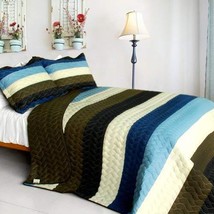 [Romantic Town] 3PC Vermicelli-Quilted Patchwork Quilt Set (Full/Queen S... - £74.62 GBP