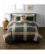 KING 4pc Cuddl Duds Home Forest Green PLAID Heavy Flannel Comforter Set - £195.26 GBP